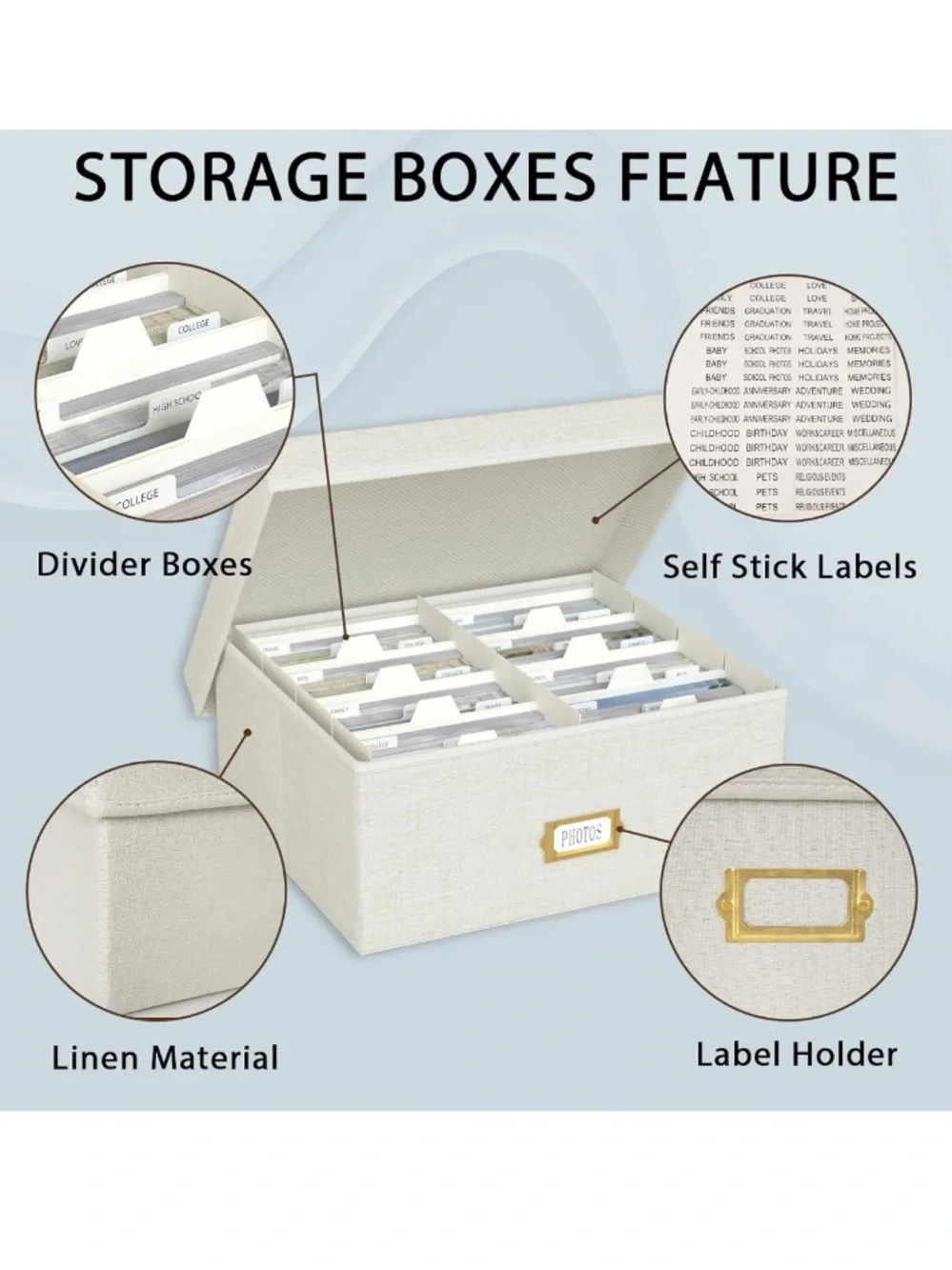 Photo Storage Box Linen Photo Box Organizer With Dividers, Fits 1700 - 4x6 photo
